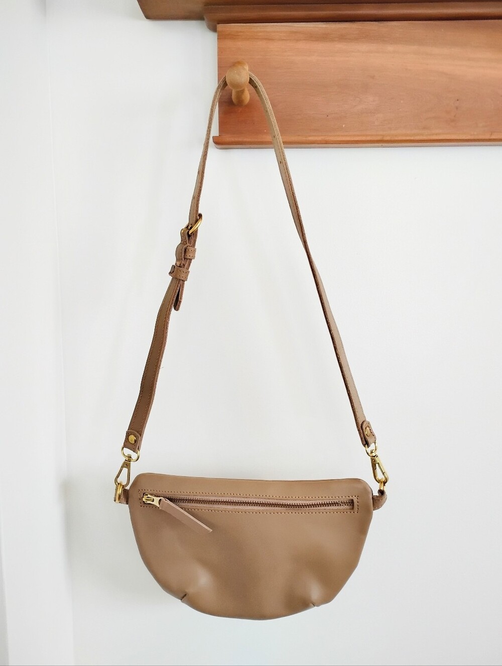 Abby Alley Crossbody Sling Bag with Gold Hardware in Latte